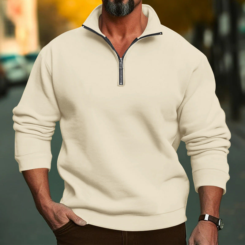 Herr Ledig College-Tröja med Dragkedja Ståkrage och Mjuk Brushed Fleece Inside