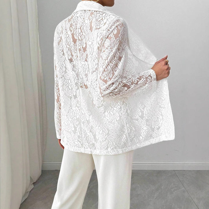 Dam spets blazer med sjalkrage och floral transparens
