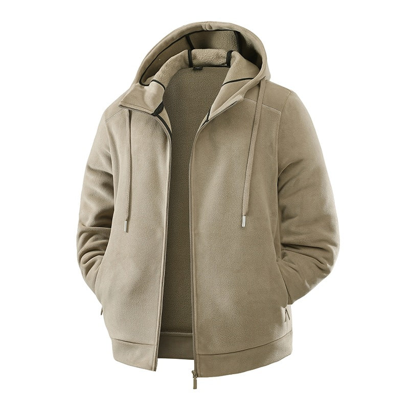 Herr Fleece Softshell Hybrid Jacka med Teddy Inner Foder &amp; Adjustable Huva