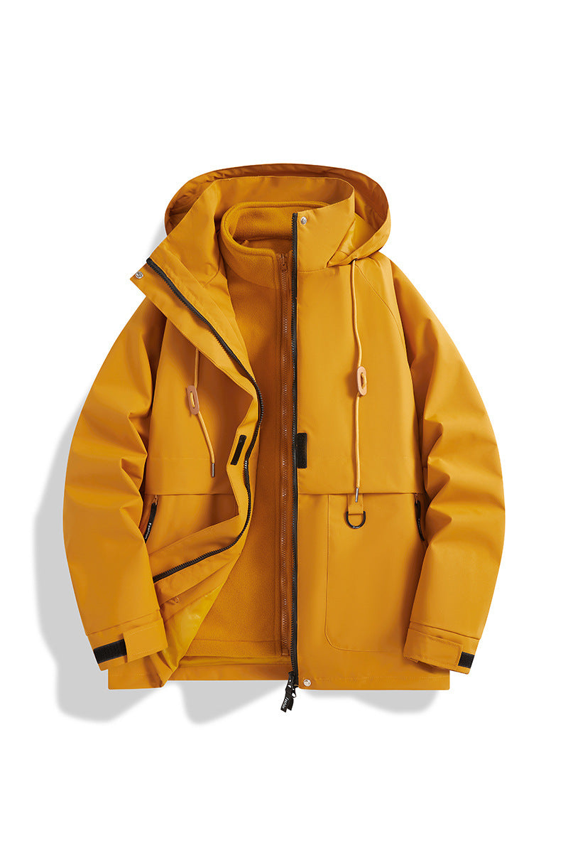 Herr Multi-Layer Softshell Utilityjacka med Integrated Fleece Inre Jacka, Dragsko Huva och Multi-Functional Fickor
