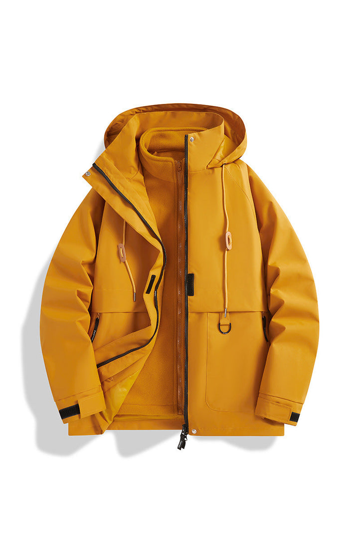 Herr Multi-Layer Softshell Utilityjacka med Integrated Fleece Inre Jacka, Dragsko Huva och Multi-Functional Fickor