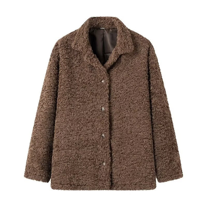 Dam cuddly teddy jacka med skjortkrage, tryckknäppning, och värmande vaddering