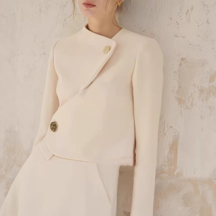 Dam elegant kort blazer jacka med asymmetric skärning