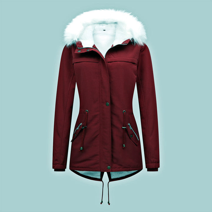 Dam skräddad vinter Parka med Thermofleecefoder och Detachable Faux Fur huva