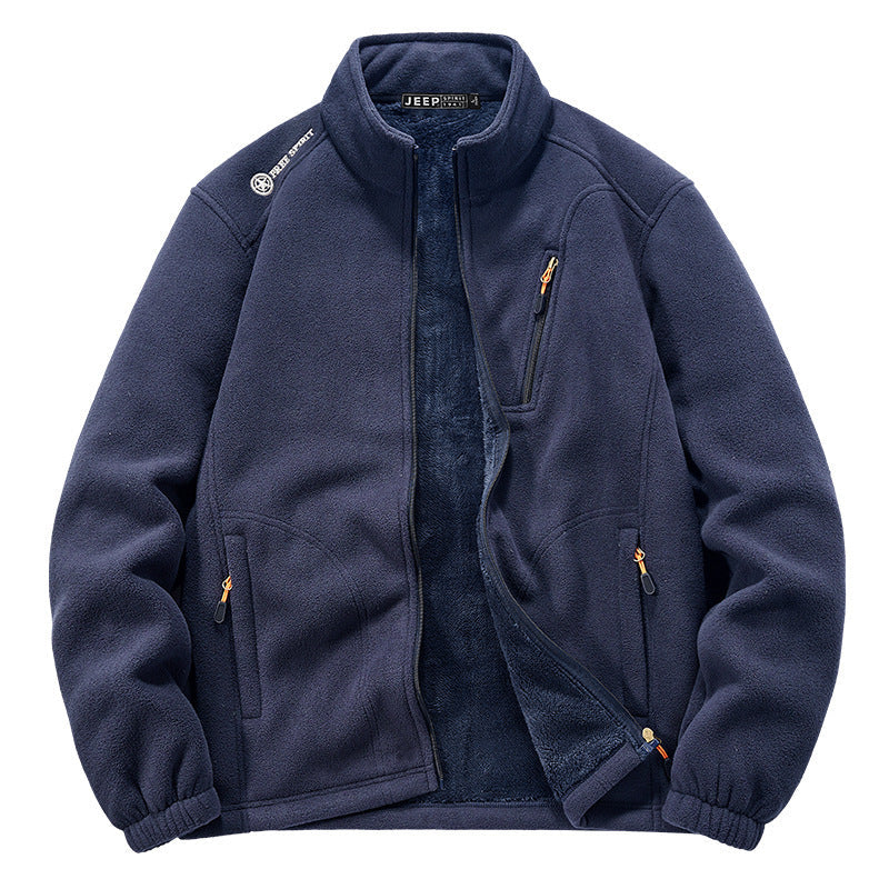 Herr Termisk Fleece Jacka med Sherpa Foder, Stående Krage och Zippered Fickor