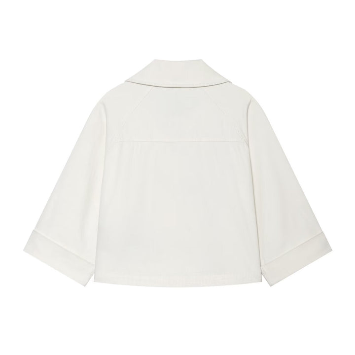 Dam Kort Double-Breasted Trench-Cape med Wide Krage och Three-Quarter Ärmar