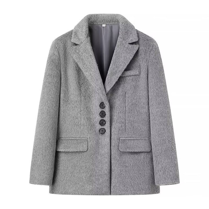 Dam figursydd kort kappa-blazer i teddy look med lapel krage och påsydda fickor