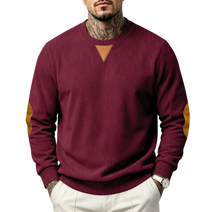 Herr Crew Neck College-Tröja med Fin Rib Structure och Elbow Lappar