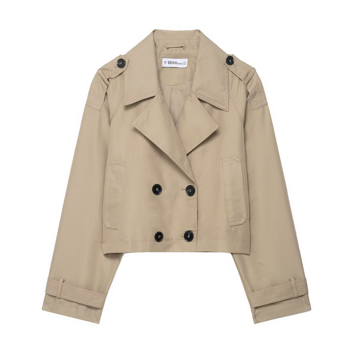 Dam kort Double-Breasted trenchcoat med Epaulettes, vid Lapels och justerbar ärm Straps
