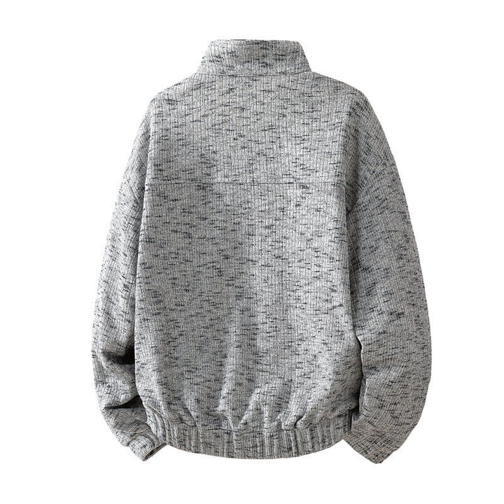 Herr Oversized College-Tröja med Strukturerad Design, Ståkrage, Tryckknappsslå, och Känguruficka