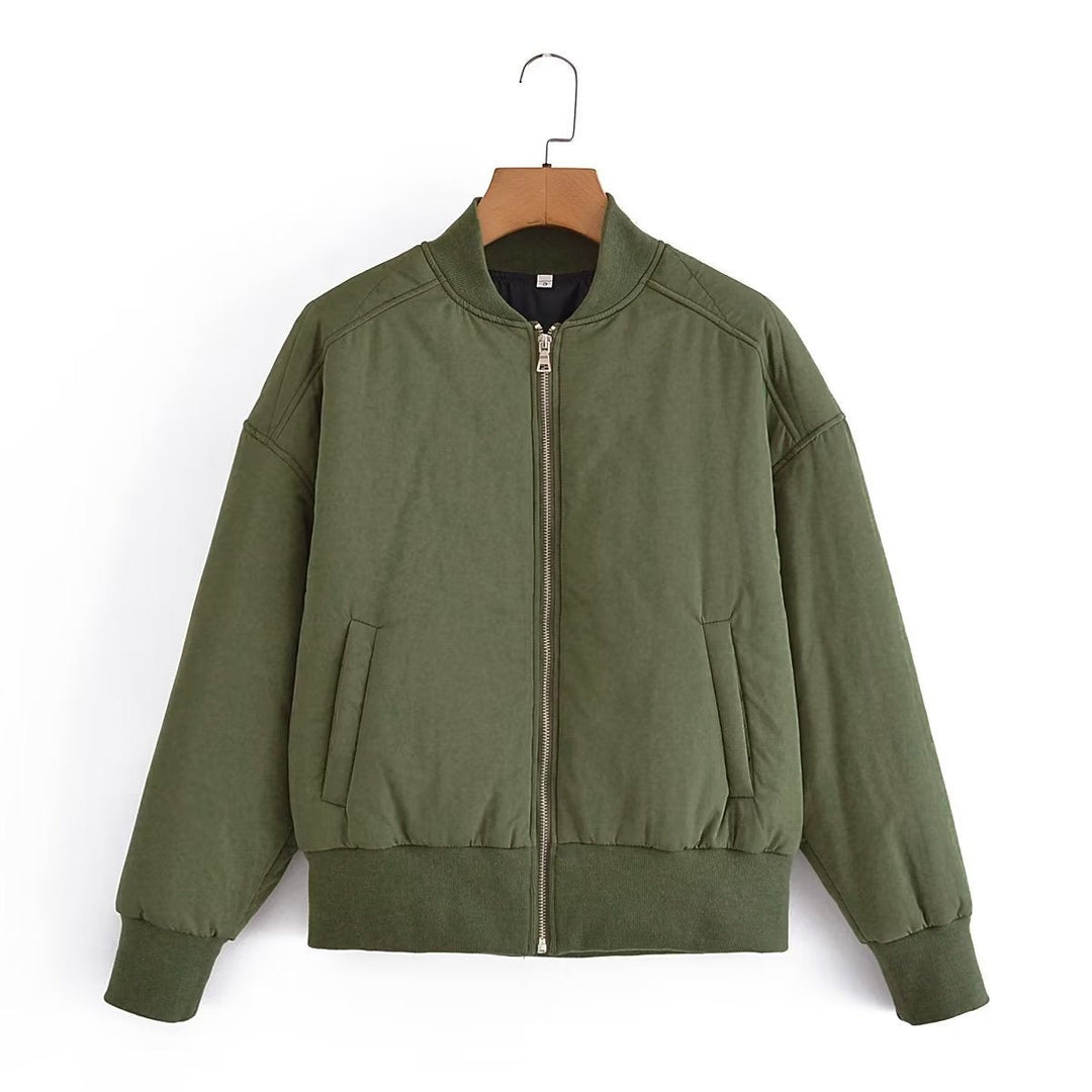 Dam kort vadderad blousonjacka med ribbed fåll