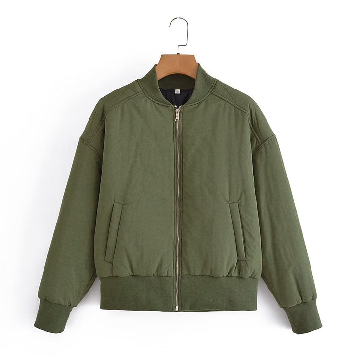 Dam kort vadderad blousonjacka med ribbed fåll
