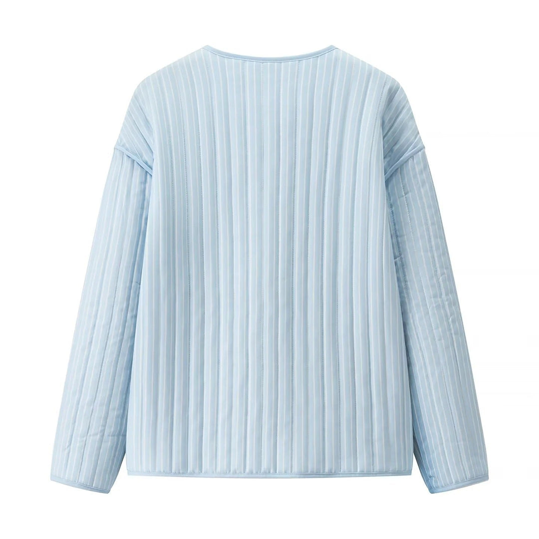 Dam kviltad Transition jacka med Round Neckline, lätt Padding och utanpåfickor