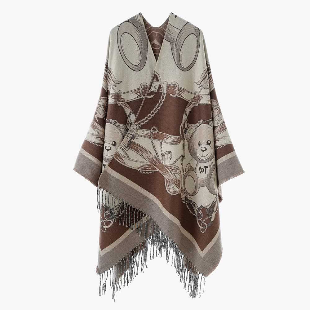 Dam Jacquard-Woven Fringe poncho i Tapestry look