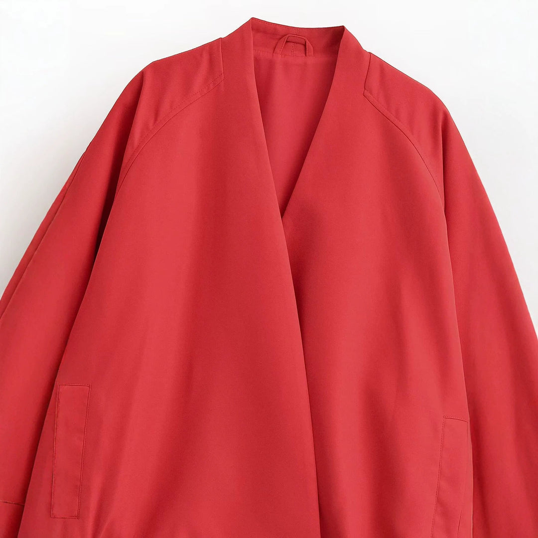 Dam Oversize Kimono Blouson med Open Front, Balloon Ärmar och Elastic Nederkant