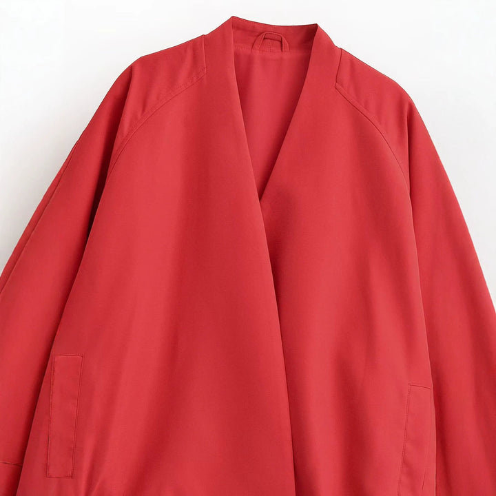 Dam Oversize Kimono Blouson med Open Front, Balloon Ärmar och Elastic Nederkant