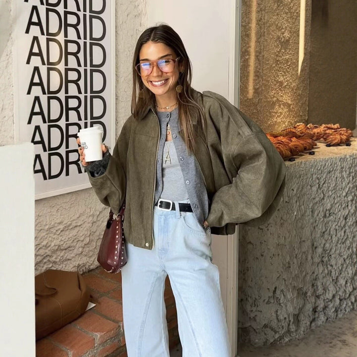 Dam kort Boxy jacka in oversize mocka look med Balloon fåll