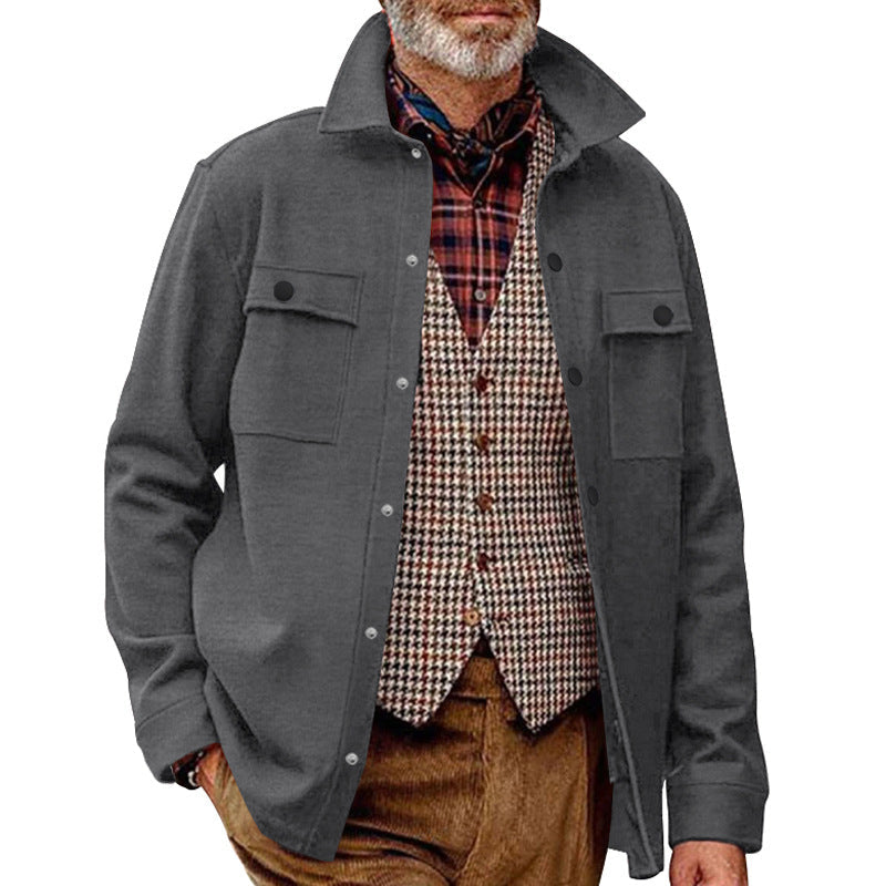 Herr Fleece skjortjacka med Two bröstfickor och stilren ståkrage