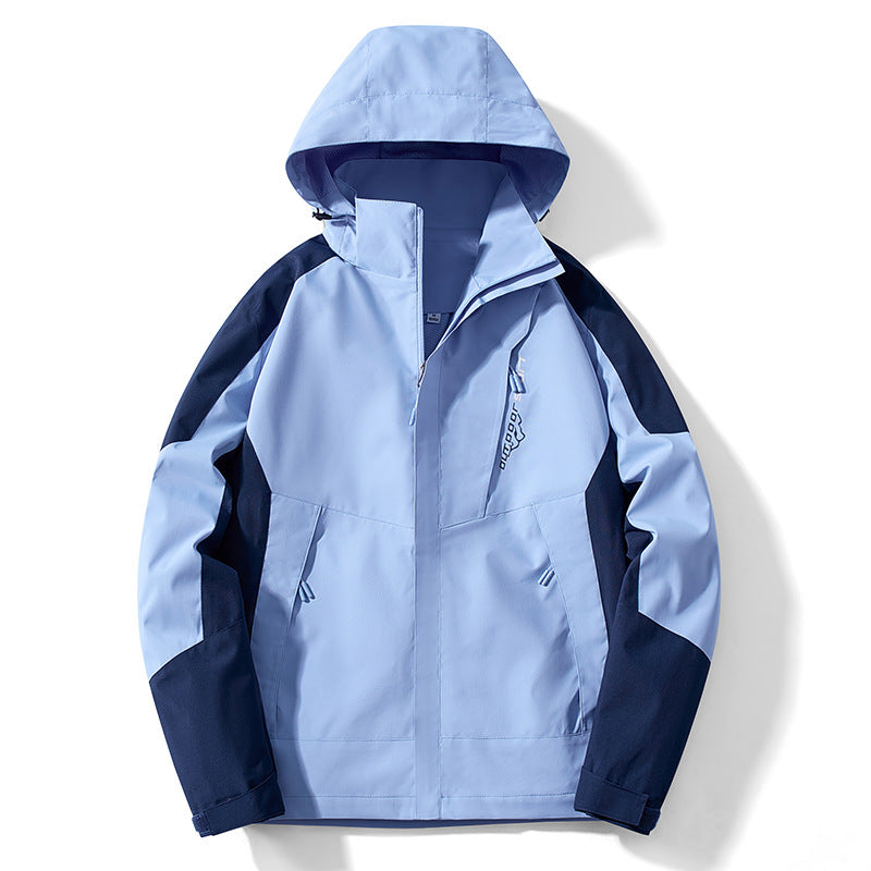 Herr Colorblock softshell Trekker Jacka med huva, dold dragkedjas och sidofickor
