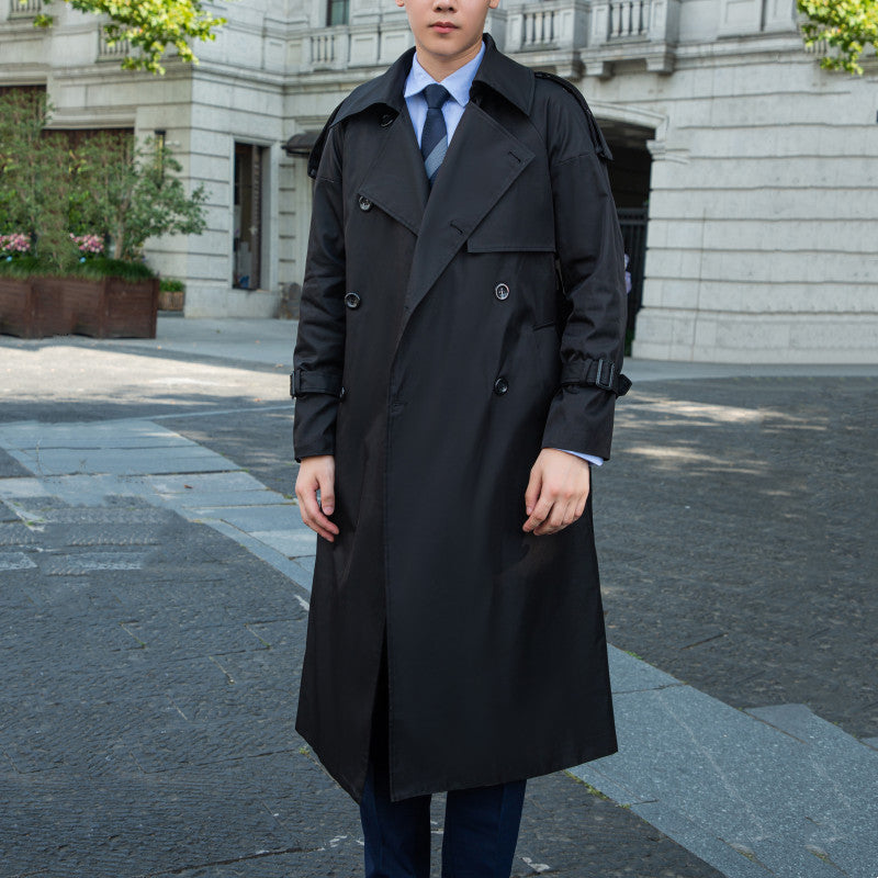 Herr Elegant Lång Trench Kappa med Tie Bälte och Bak Yoke