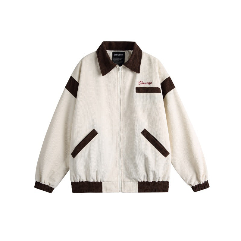 Unisex Harrington Blouson Jacka med Textured Fabric och Contrast Kant
