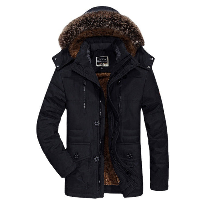 Herr Högkvalitativ Vinter Parka i Canvas Stil med Uttagbar Faux Fur Krage och Termisk Foder