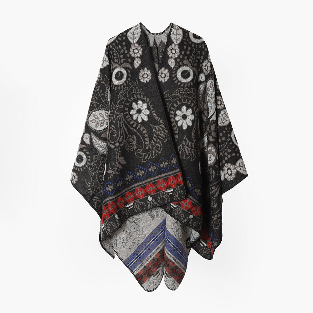 Dam Oversize Jacquard Ruana i Cape stil med Floral Paisley mönster