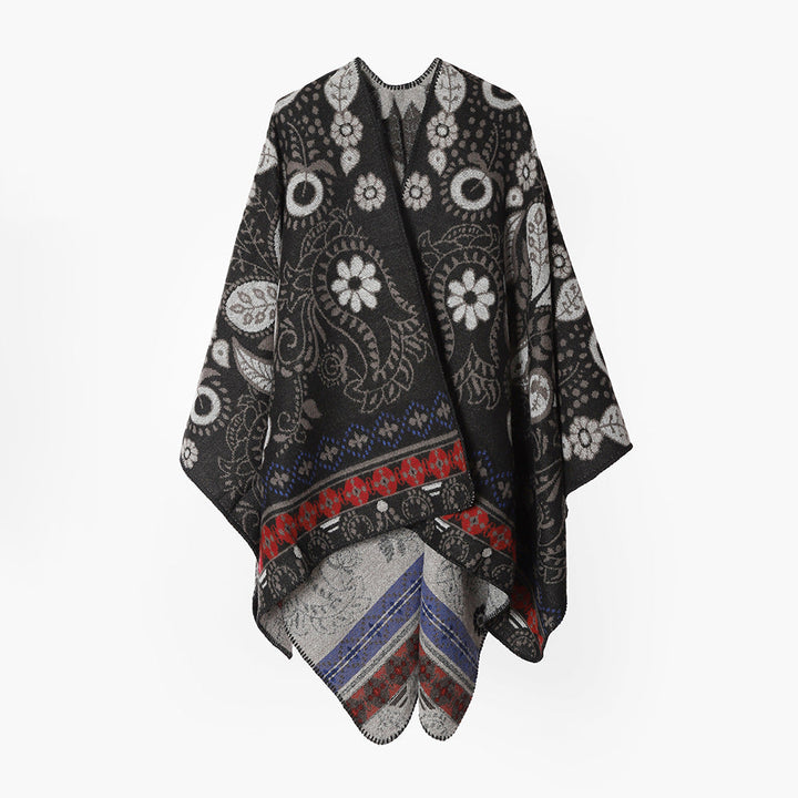 Dam Oversize Jacquard Ruana i Cape stil med Floral Paisley mönster