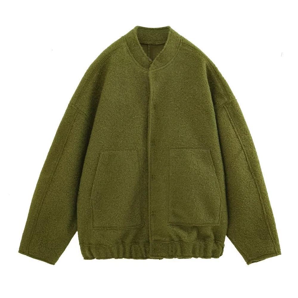 Dam 70+ Oversize Teddy-Fleecejacka med Stå Krage och Patch Fickor