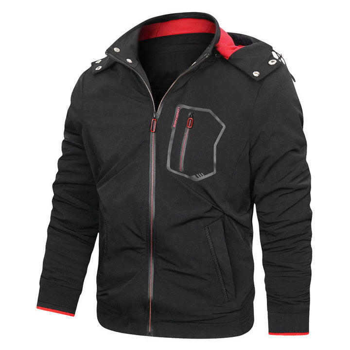 Herr Softshell Utilityjacka med Avtagbar Huva, Vindskyddande Membrane, och Zippered Bröstficka