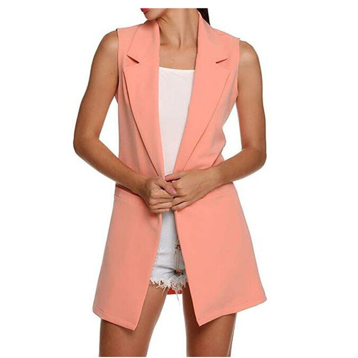 Dam lång waistcoat in tailoring look med shawl krage och sidofickor
