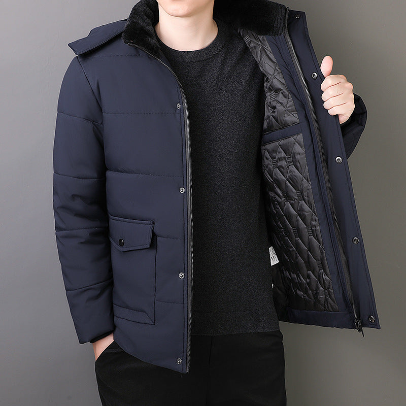 Herr Short-Cut Quiltad Thermo Quiltad Jacka med Quiltad Foder och Faux Fur Krage