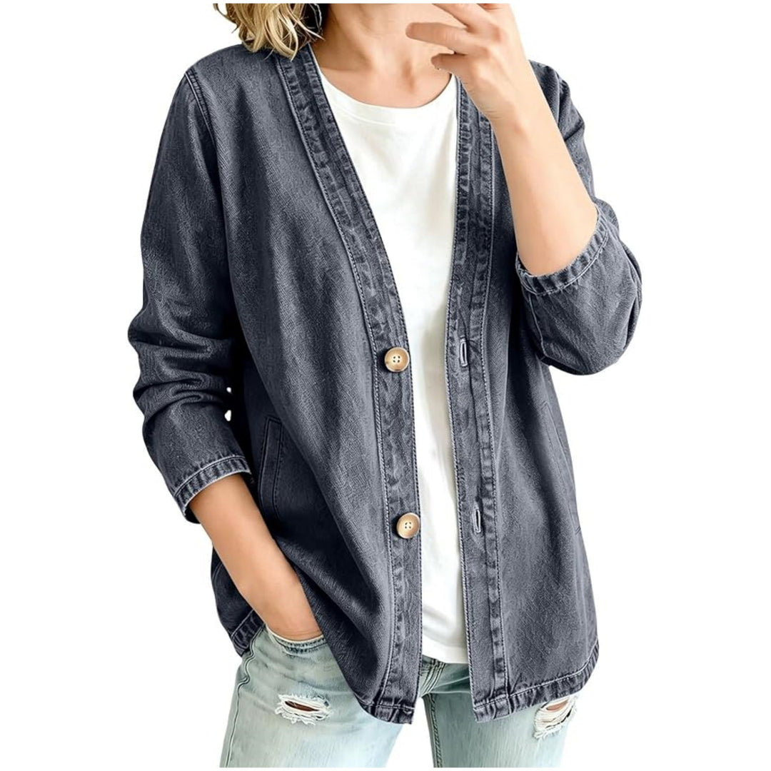 Dam oversize denimjacka in Kimono stil med Wooden knappar