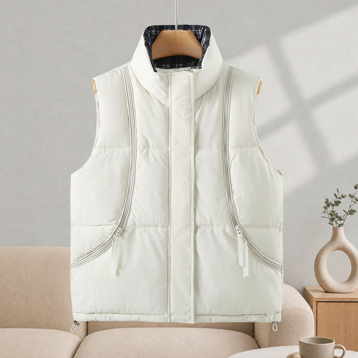 Dam quiltad thermal väst med high ståkrage, side dragkedja fickor, och adjustable fåll