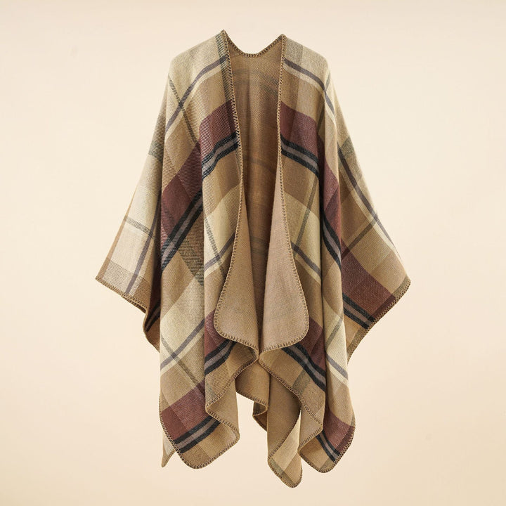 Dam Oversize Rectangle poncho i Cape look med Overlock fåll och Check mönster