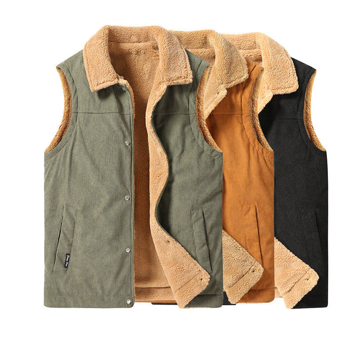 Herr Sleeveless Manchester Utility Väst med Teddyfoder och Snap Knapp Fram