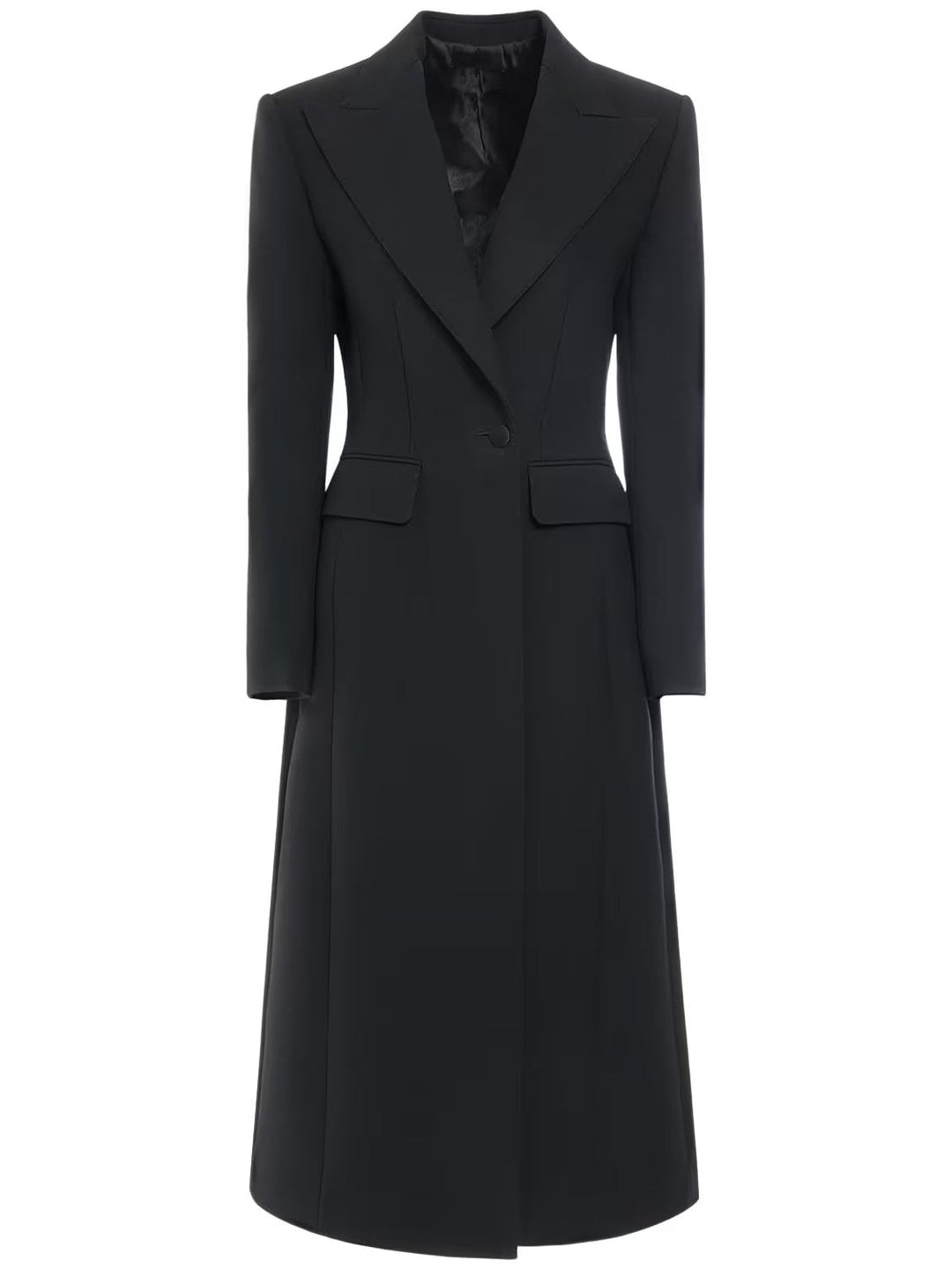 Dam lång modell Single-Breasted kappa med Subtle midja Definition och Peak Lapel