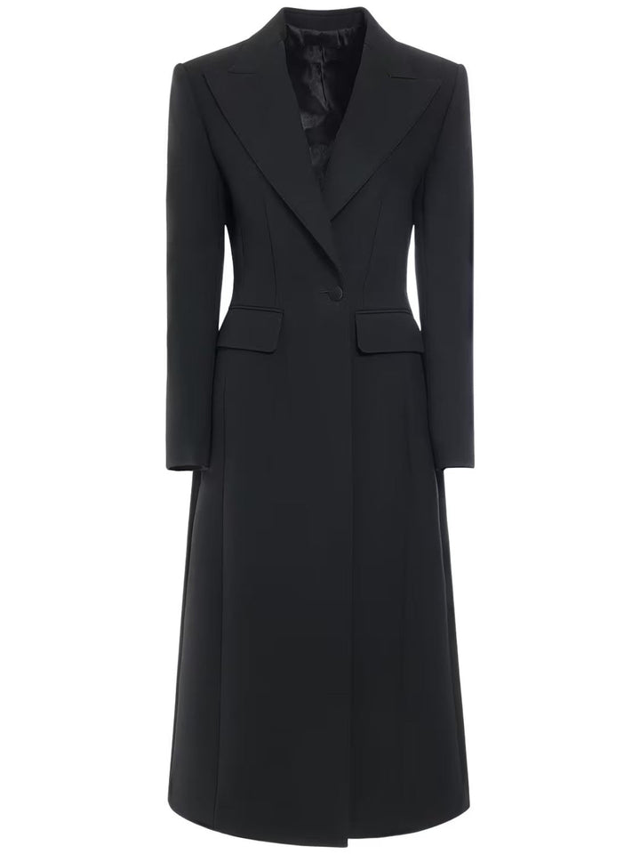 Dam lång modell Single-Breasted kappa med Subtle midja Definition och Peak Lapel