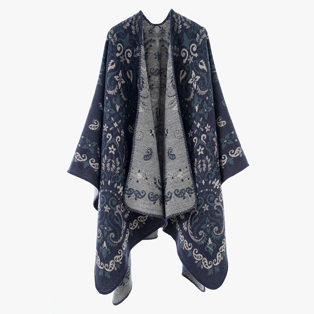 Dam Reversible Ornamental capeponcho med Fine Jacquard Structure