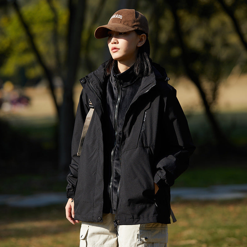 Dam två-layer softshell utomhusjacka med removable fleece inner layer och huva