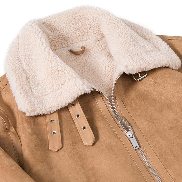 Herr Sheepskin Look Pilot Jacka med Teddyfoder och Läder Trim