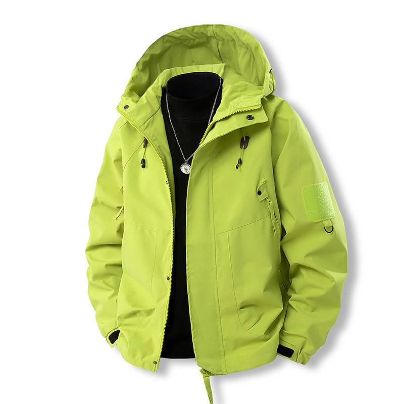 Herr Funktionell med Huva Övergångsjacka med Water-Repellent Cover, Utility Fickor &amp; Adjustable Fåll