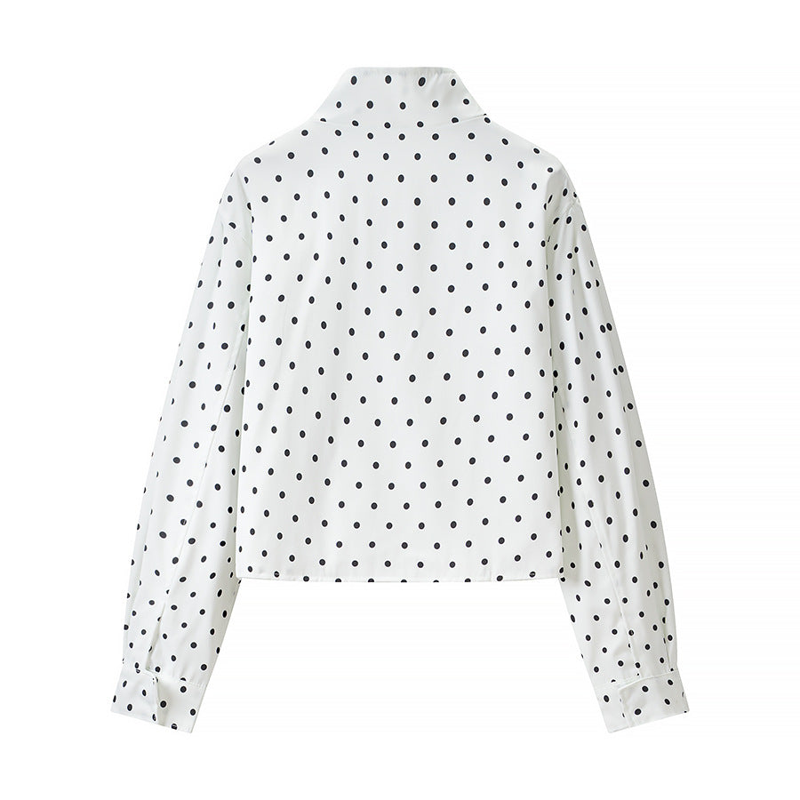 Dam Polka Dot kort jacka med Stand krage och dold Snap knappslå