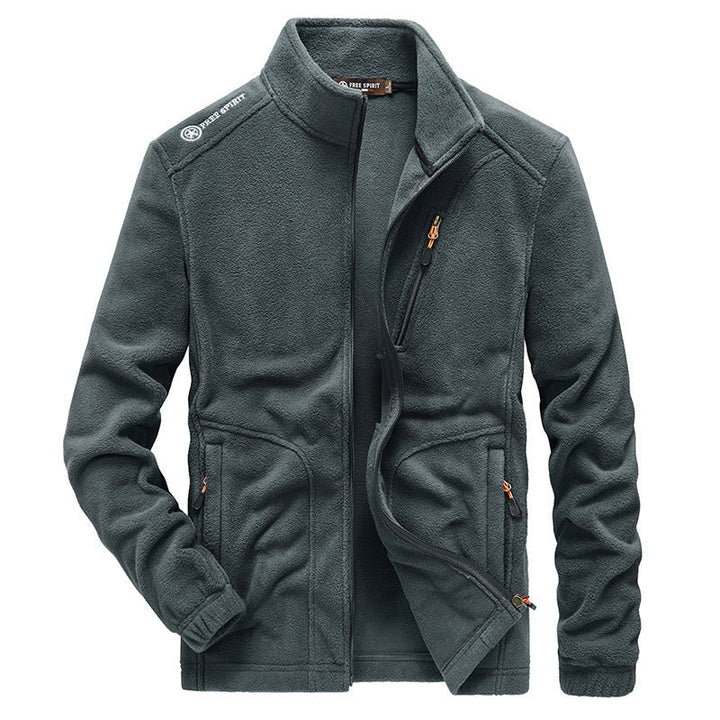 Herr Micro Fleece Utomhus Jacka med Stående Krage, Full-Length Dragkedja, och Zip Fickor