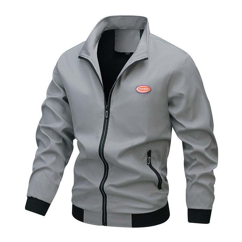 Herr Lätt Zip-Up Bomber Stil Training Jacka med Stående Krage och Wind-Resistant Microfiber Skal