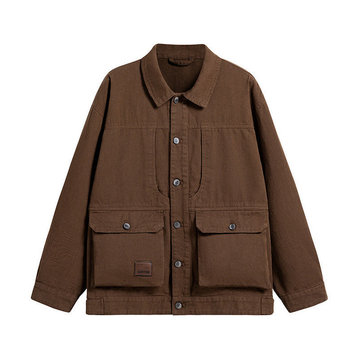Herr Canvas Utility Överskjorta med Large Lock Fickor och Ledig Passform