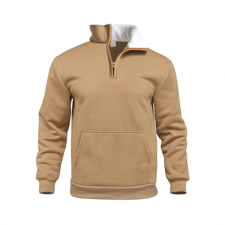 Herr Comfort Halv Dragkedja Sweat med Hög Fleece Krage, Känguruficka och Shape-Stable Ribbad Fåll