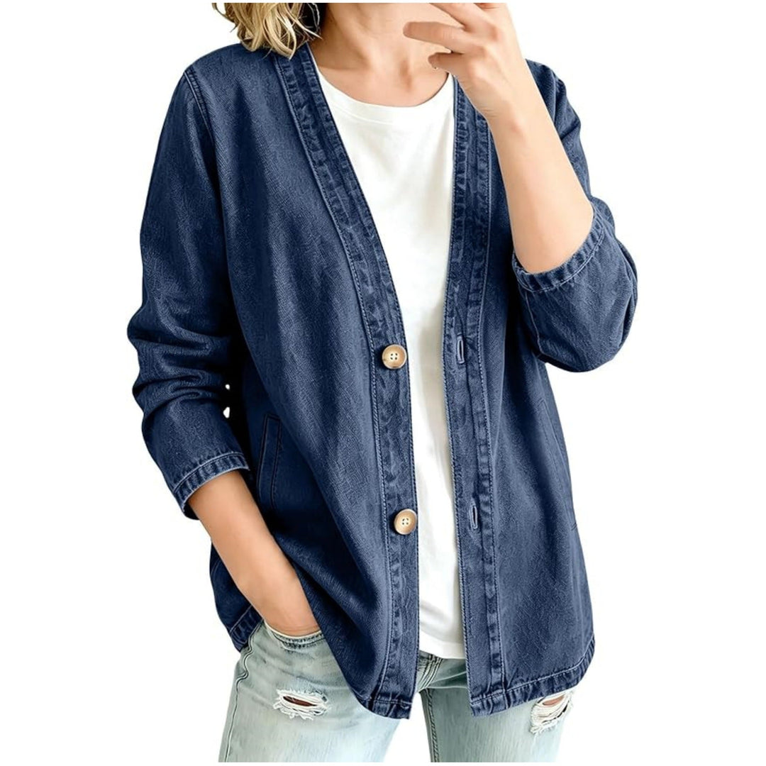 Dam oversize denimjacka in Kimono stil med Wooden knappar
