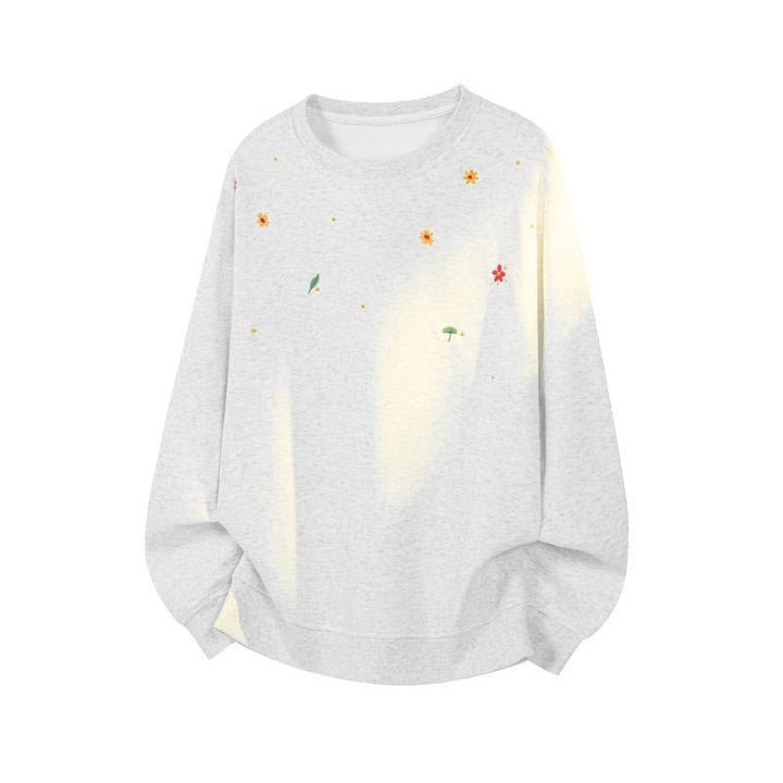 Herr Crew Neck College-Tröja med Minimalistisk Blommig Embroidery och Clean Skärning