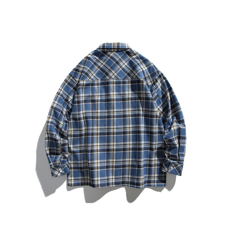 Herr Rutig overshirt Jacka tillverkad av fluffy bomull blend med patch bröstfickor